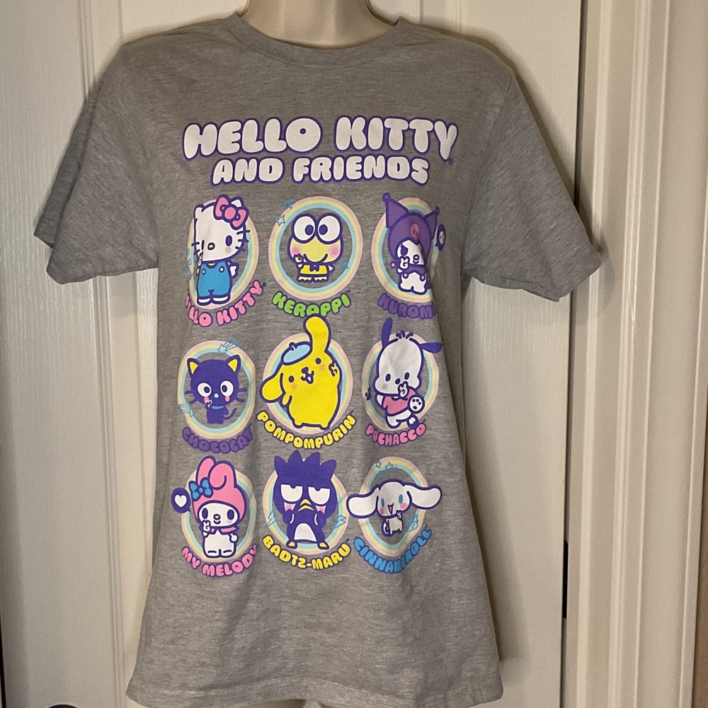 Hello Kitty Gray Tee with Colorful Characters